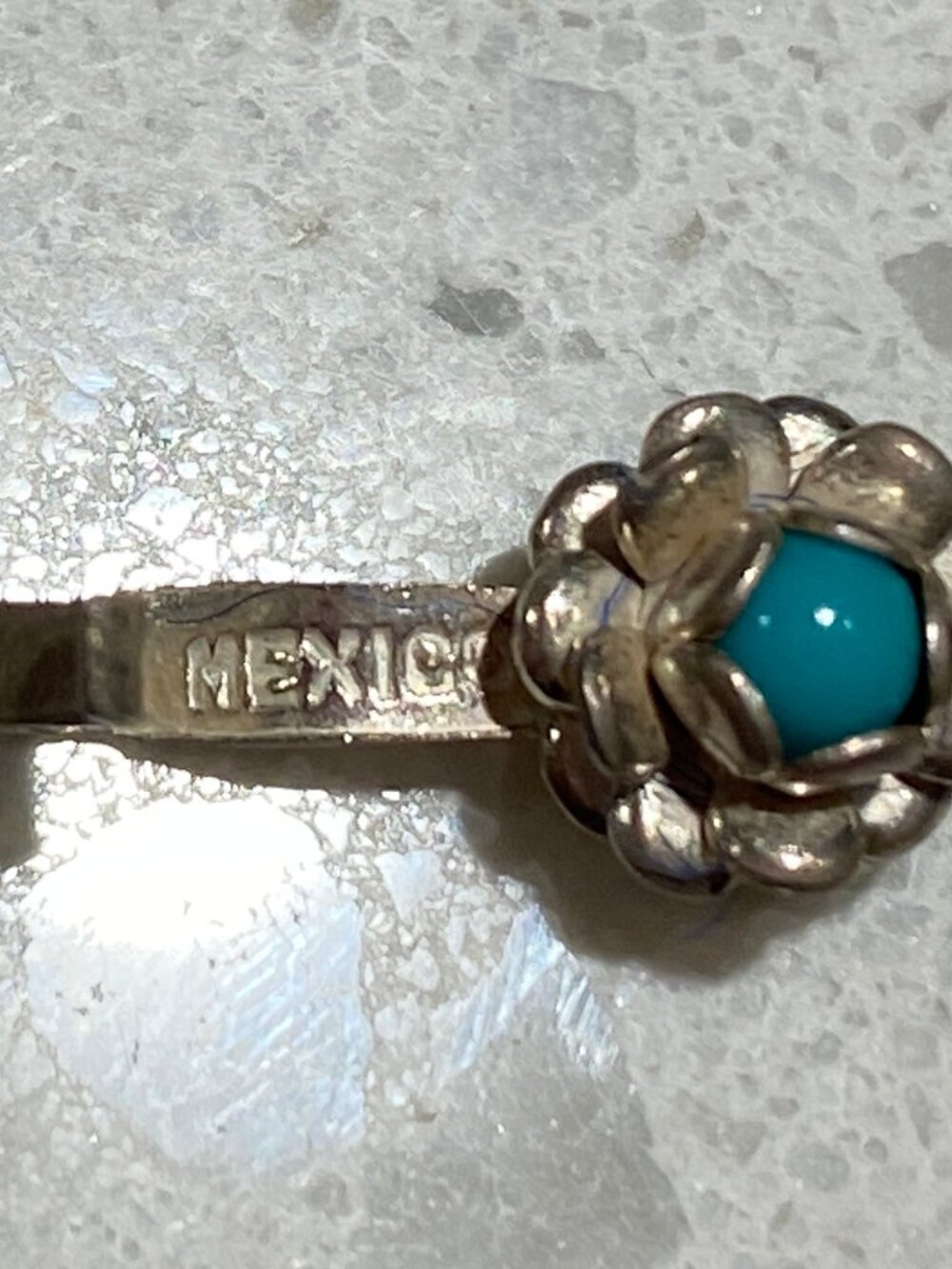 Vintage Circa 60's 70's Sterling Silver Turquoise Bead Floral Link Bracelet 5.5"